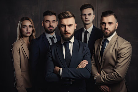 Portrait of a group of young business people. Men and women. Selective focus, Generative AIの素材