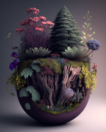 Generative AI of a terrarium filled with various plants and herbsの素材