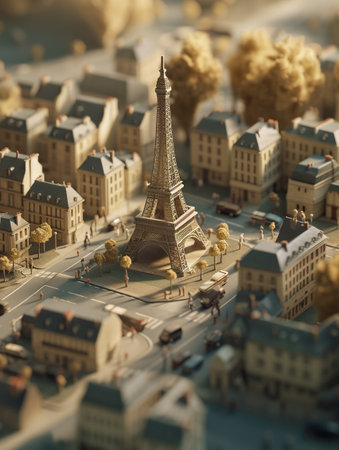 Eiffel Tower in Paris. Miniature model of the city. Generative AIの素材