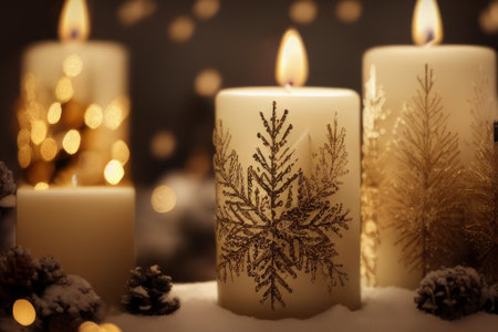 A candle with a snowflake on itの素材