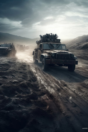 Off-road vehicle in the desert. Generative AIの素材