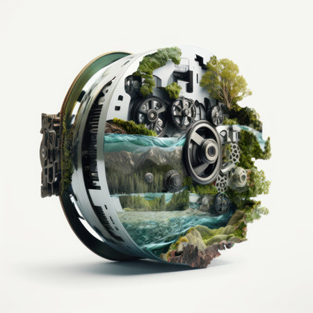 Fantasy planet with green forest inside the spaceship. Generative AIの素材
