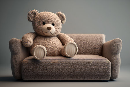 Teddy bear sitting on a sofa in the roomの素材