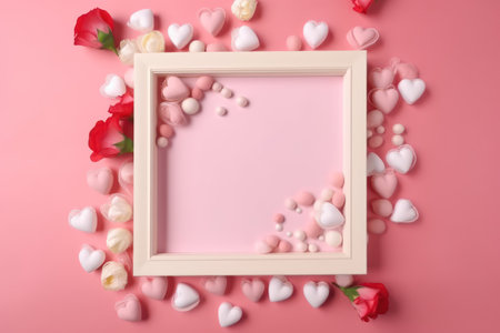 Valentine's day background with frame and hearts on pink backgroundの素材