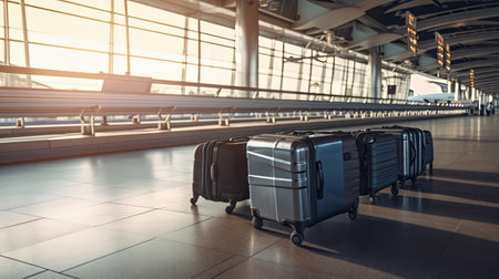 Luggage in airport terminal. Travel concept.の素材