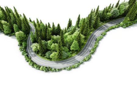 Road in the forest.  illustration. Isolated on white background.の素材