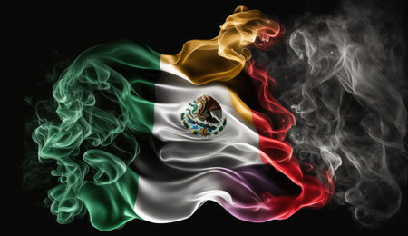 National flag of Mexico made of colored smoke isolated on black background, Mexican smoke flagの素材