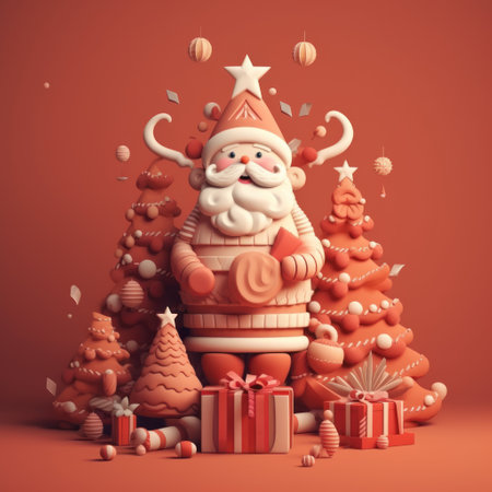 Santa Claus with presents and christmas tree.の素材
