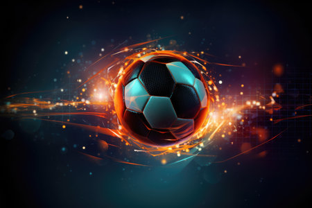 Soccer ball with glowing particles on abstract background.  illustrationの素材