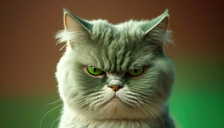 Close-up portrait of a beautiful Persian cat on a green backgroundの素材