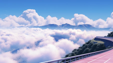 Highway through the clouds with blue sky background.の素材