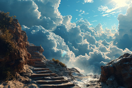 Staircase leading to the sky with cloudsの素材