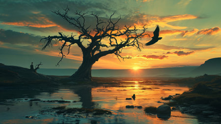 A withered vine, an old tree, a drowsy crow, A small bridge, flowing water, a distant home, The setting sun in the west, A brokenhearted person at the edge of the world., cinematic, 8k, hdr --chaos 20 --ar 16:9 --style raw --v 6 Job ID: ab0b47d5-3a33-46ff-ac7d-7b91ae9deaecの素材