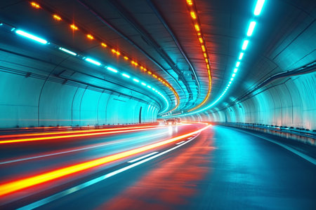 Car light trails in a tunnel. Concept of rapid rhythm of a modern city.の素材