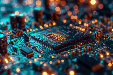 Electronic circuit board close-up. Electronic hardware technology.の素材