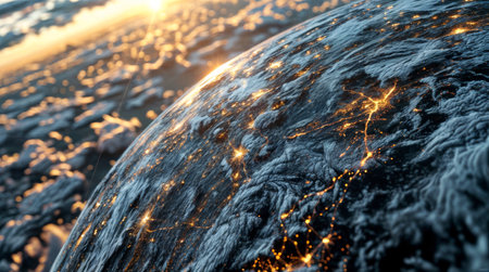 Planet Earth in the rays of the rising sun.の素材