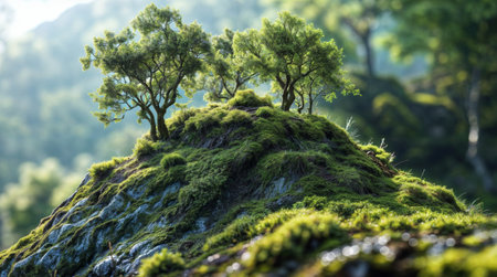 Green moss on rock in the forest. Nature background. Selective focus.の素材