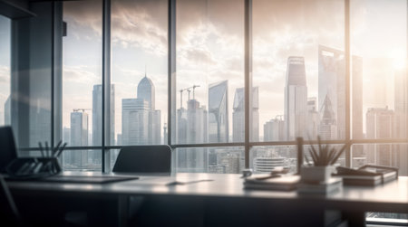 Modern office interior with city view and daylight.の素材