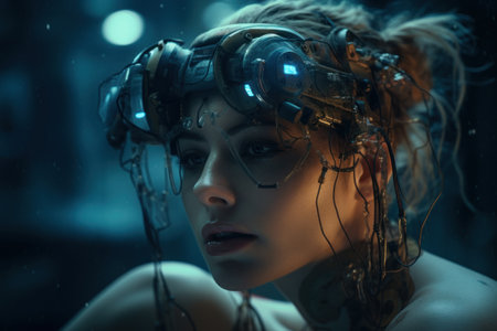 Portrait of a beautiful girl with futuristic make-up and hairstyleの素材