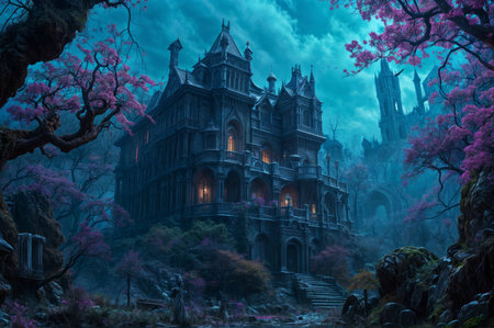 Magic Fairy Tale castle in the forest. Fantasy landscape.の素材