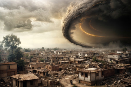 Mystical tornado over the cityの写真素材