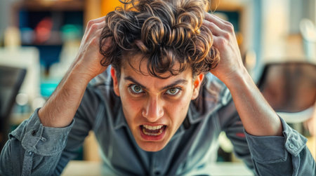Portrait of a young man with a scared expression on his faceの素材