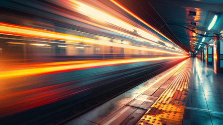 abstract motion blur background of train moving at high speed in tunnelの素材
