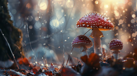 Amanita muscaria, fly agaric in the autumn forestの写真素材