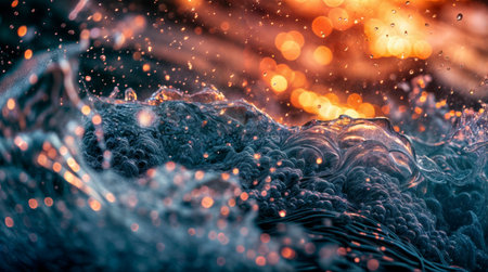 Fantastic abstract background with water splashes and bokehの写真素材