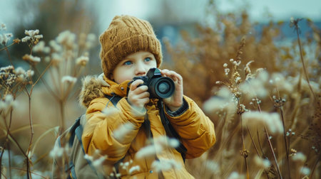 Child Photographer Exploring Nature With Cameraの素材