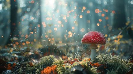 Enchanting Forest Scene with Fly Agaric Mushroomの素材