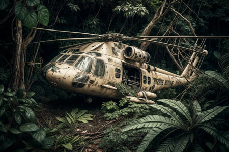 Abandoned Helicopter in Overgrown Jungleの素材