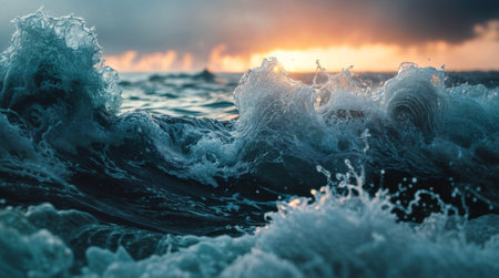 Ocean Waves At Sunsetの素材