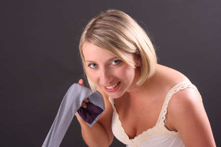 Naughty girl catching a manの写真素材