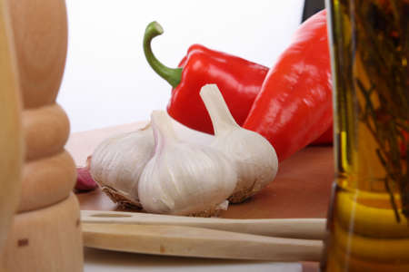 garlic and red pepperの写真素材