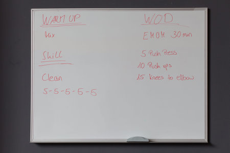 whiteboard with fitness instructions