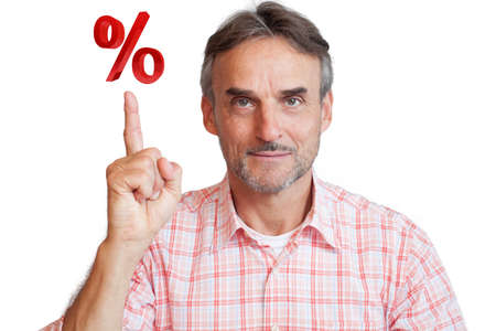 discount sale - man pointing at percentage signの写真素材