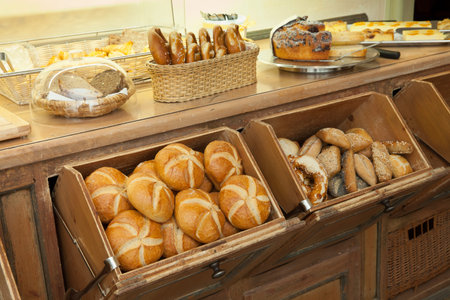 fresh bread on breakfast buffet