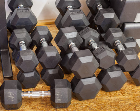 dumbbells in a gym