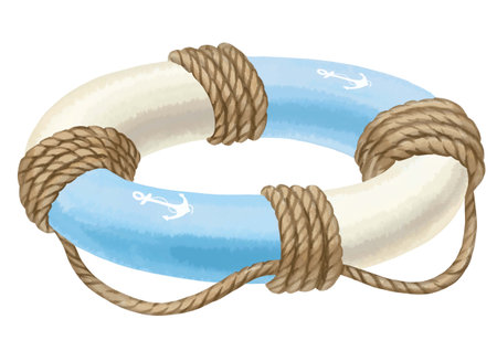 Color illustration of a life buoy with rope insulation. High quality illustration