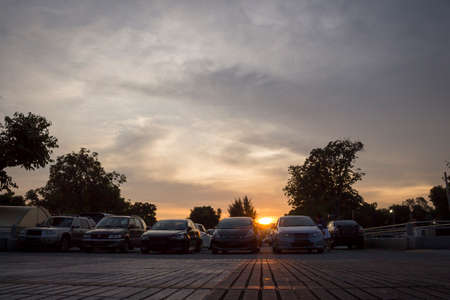 Sun setting Public carparkの写真素材