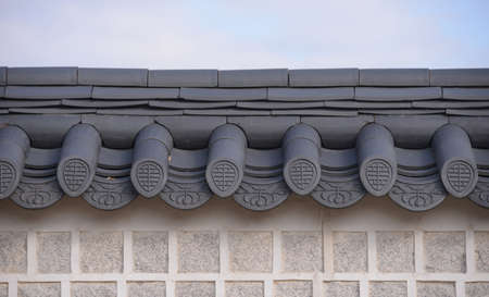 close up of detail of Korean style roof tileのeditorial素材