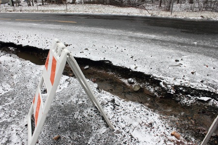 Washed out road with snowの写真素材