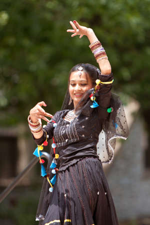 Atlanta, GA, USA - May 25, 2012:  A female Indian dancer performs at the GREAT festival, a spring festival celebrating Great Britain and the United Kingdom.のeditorial素材