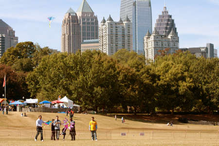 Atlanta, GA, USA - October 26, 2013:  People fly kites in the World Kite Festiveal, at Piedmont Park. のeditorial素材