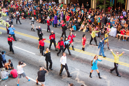 Atlanta, Ga, USA - September 3, 2016:  People dressed in Star Trek costumes wave to the crowd of...