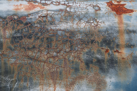 Chipped paint and rust on a junyard vehicle form an interesting grunge textured background