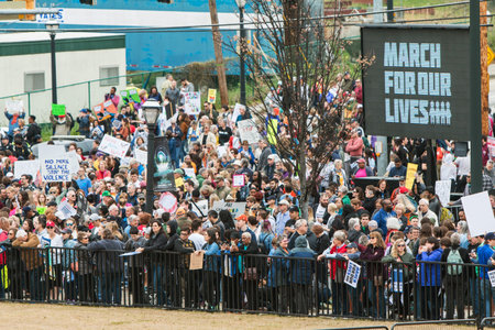 Atlanta, GA, USA - March 24, 2018:  Thousands of people gather in downtown Atlanta to protest school...