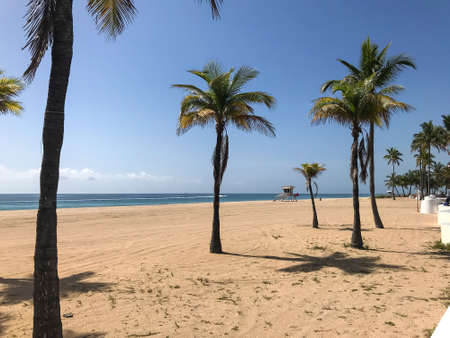 Fort Lauderdale, Florida / USA - May 21, 2020:  A public beach sits empty, with no people or activity, as beaches remain closed for the Covid-19 pandemic public health crisis, on May 21, 2020 in Fort Lauderdale, Florida.のeditorial素材