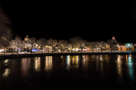 Night in the town of Filipstad, Sweden december, 2017の写真素材